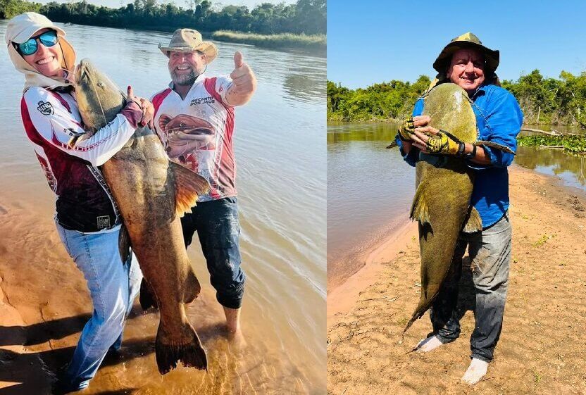 Pescador fisga Jaú de 75 Kg e abraça peixe no Rio Taquari