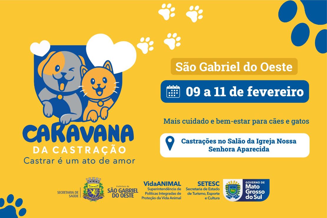 Caravana da Castração chega a São Gabriel do Oeste com 240 vagas gratuitas
