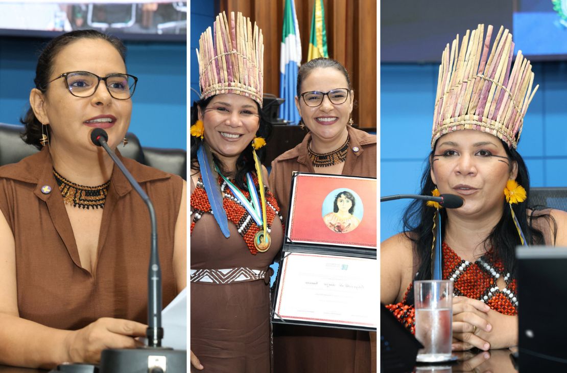 Gleice Jane homenageia artista de Coxim Gleycielli Nonato Guató, com a Comenda Lídia Baís na ALEMS