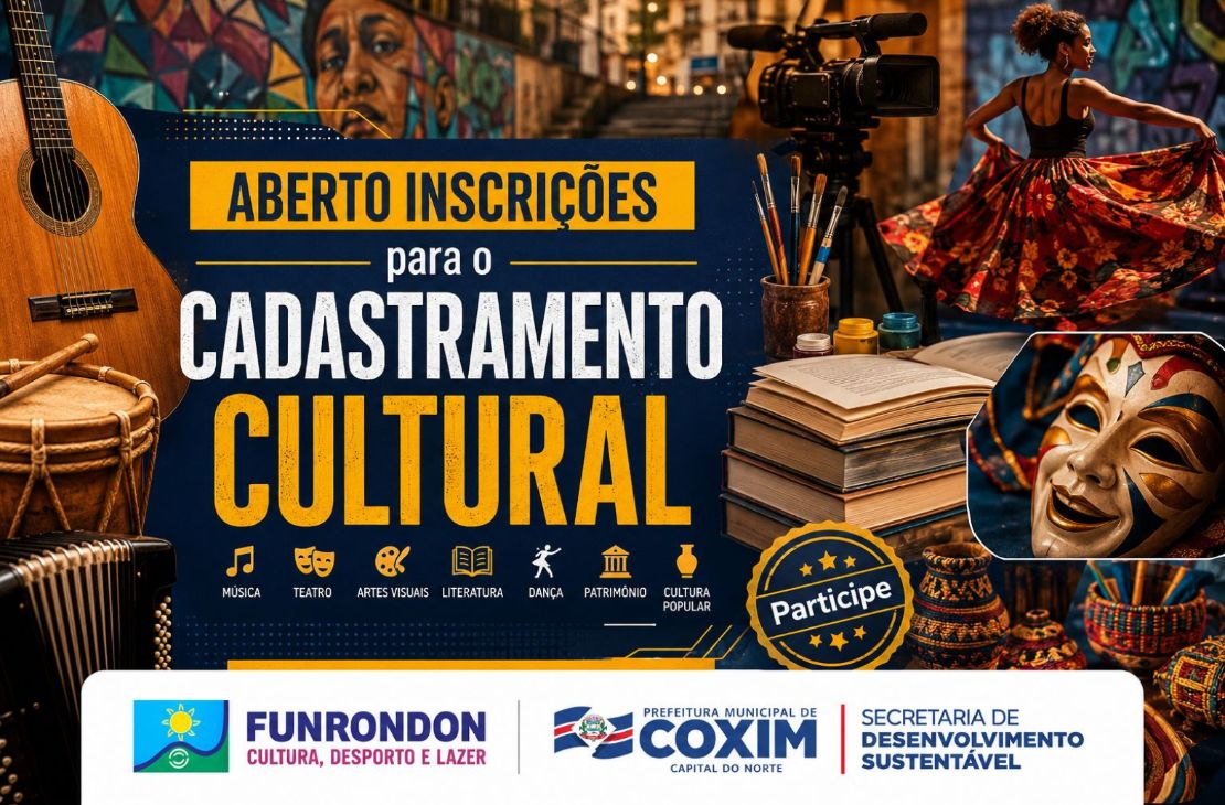 Prefeitura de Coxim abre cadastramento e atualização para artistas e agentes culturais