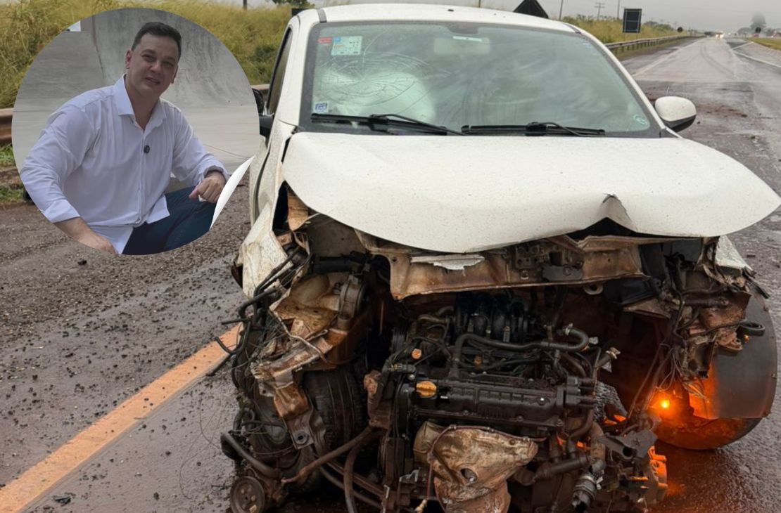 Vereador Jhonny Gai sofre acidente na BR-163, mas sai ileso após colisões em trecho chuvoso