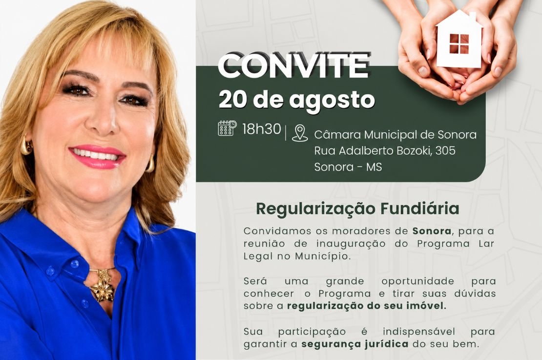 Moradores de Sonora são convidados para reunião sobre regularização de imóveis pelo Lar Legal MS
