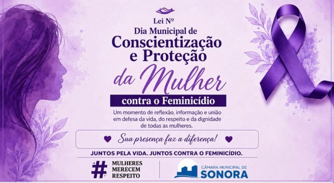 Câmara de Sonora aprova por unanimidade criação do Dia Municipal de Conscientização e Proteção da Mulher contra o Feminicídio
