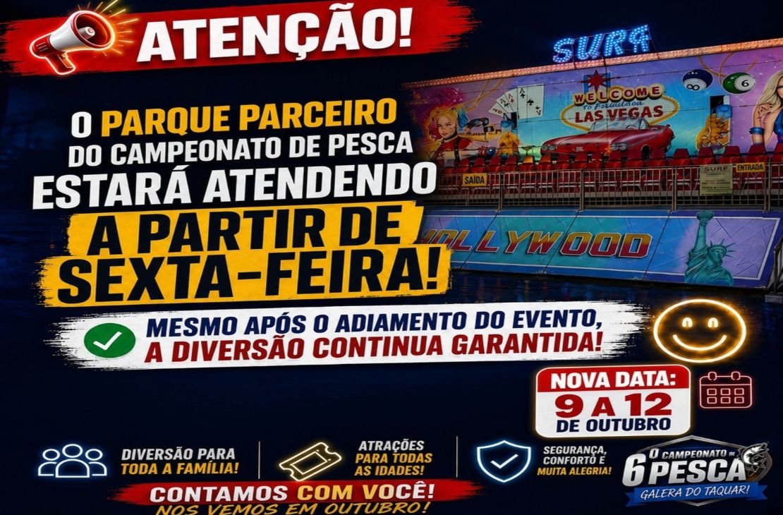 Parque de diversões instalado para o Campeonato de Pesca começa a atender crianças de Coxim nesta sexta-feira